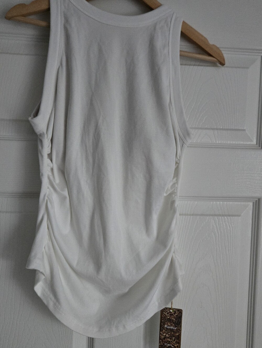 OGL Plantive Chic Square Neck White Ruched Rib Bra Tank
